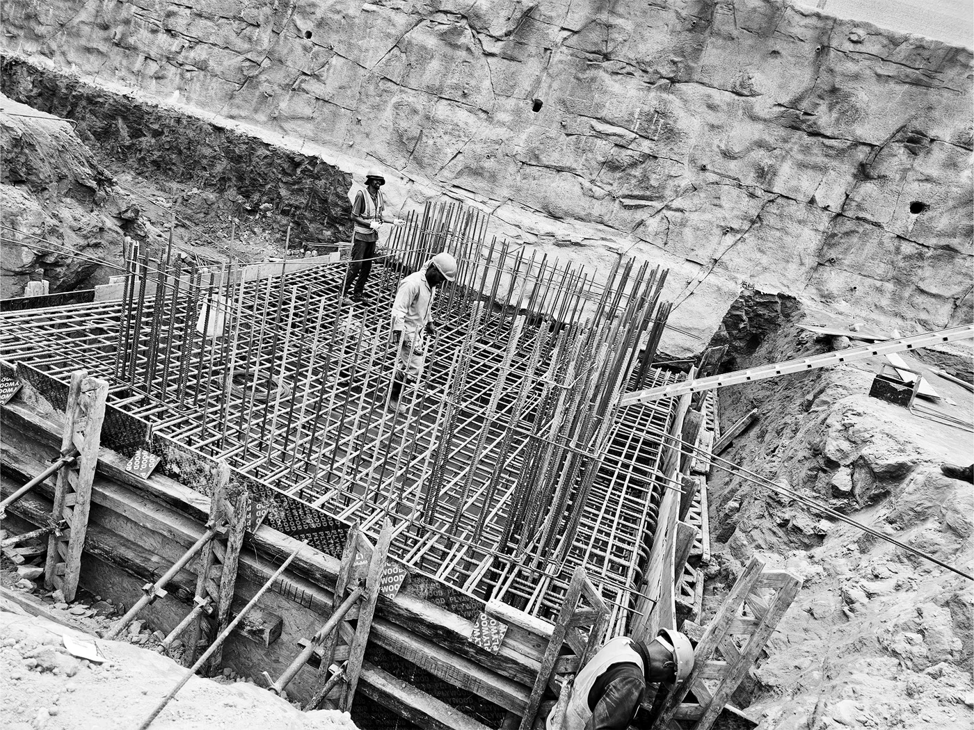 Reinforcement and formwork prepared within an excavation