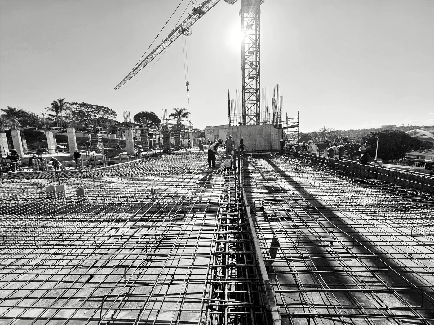 Reinforcement laid across a large suspended slab